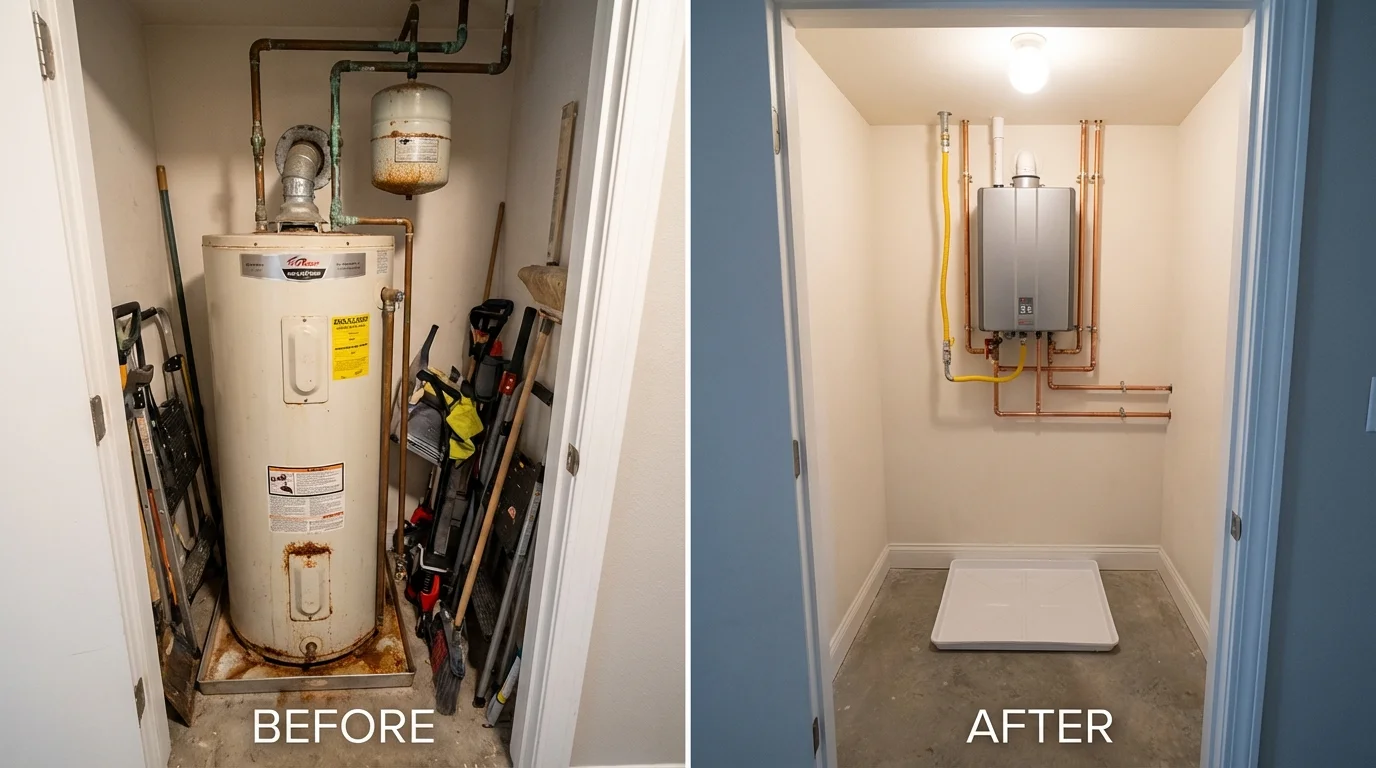 Tank water heater versus wall-mounted tankless unit comparison for Williams, CA homeowners
