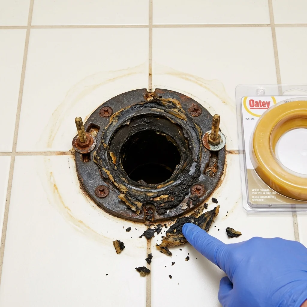 Failed wax ring showing water seepage at the base of a toilet in a Williams, CA home